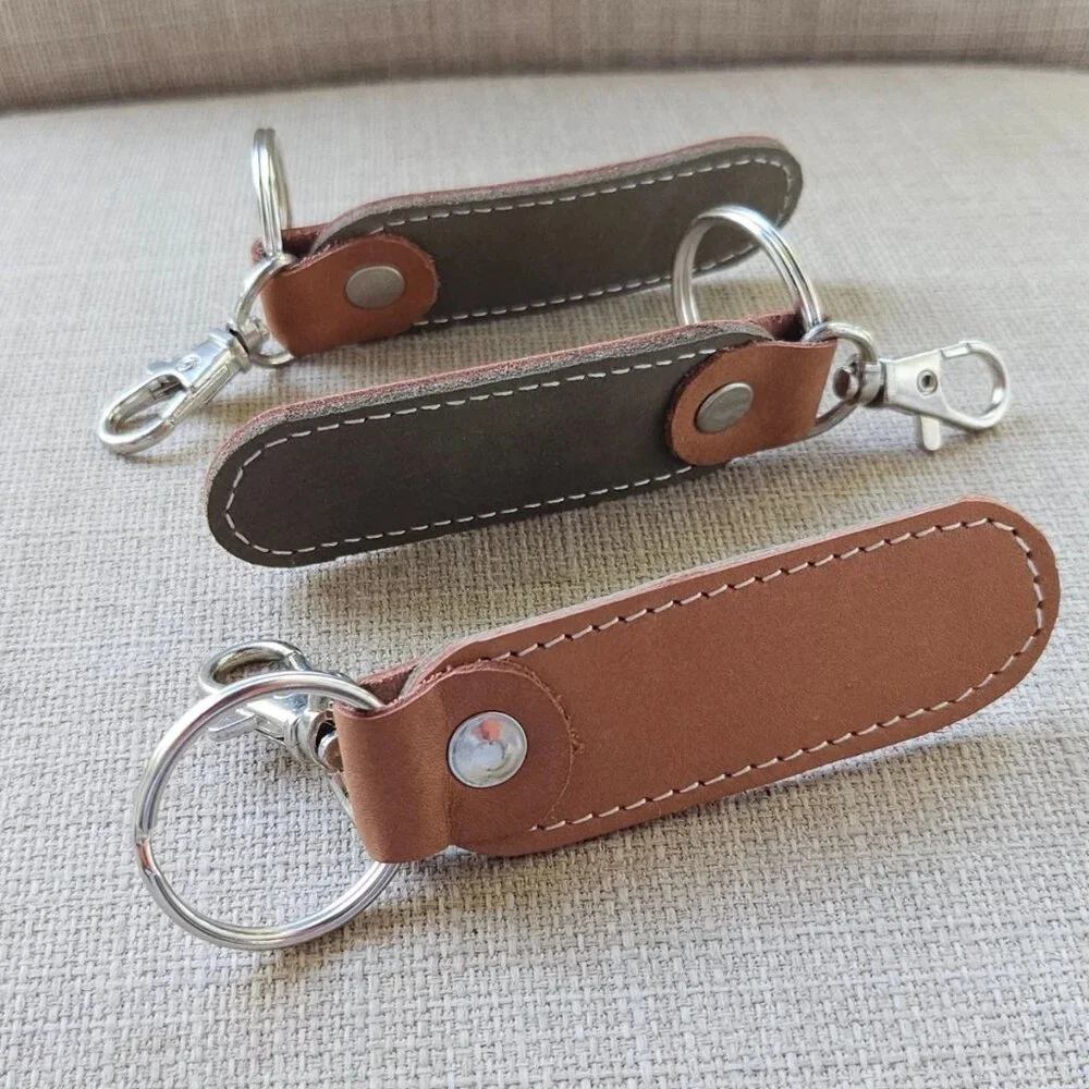 Lot of 3 Keychains Dual Color Brown/olive Genuine Leather Keys Holder Handmade